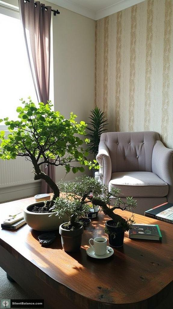 serene workspace with bonsai