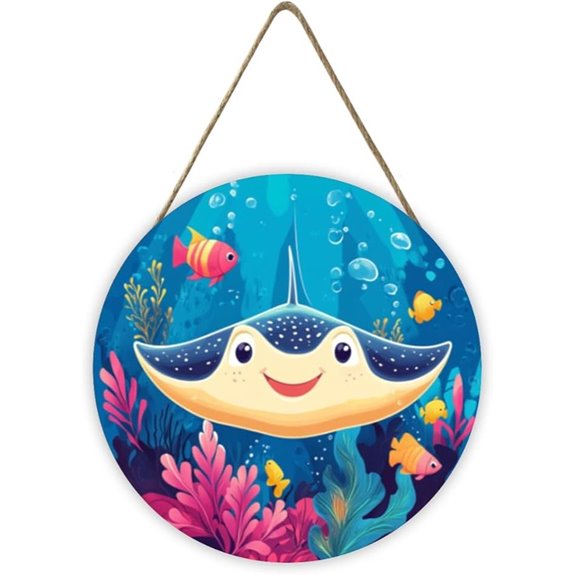 Smiling Manta Ray Ocean Scene Wall Plaque