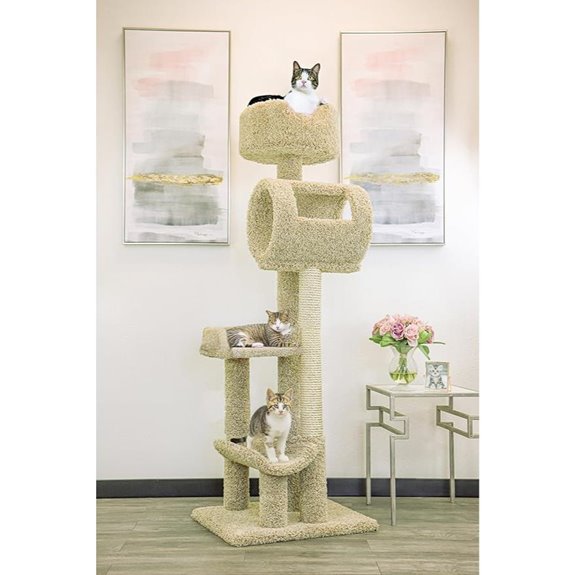New Cat Condos 140003- Solid Wood Cat Climbing Tower Cat Tree Beige