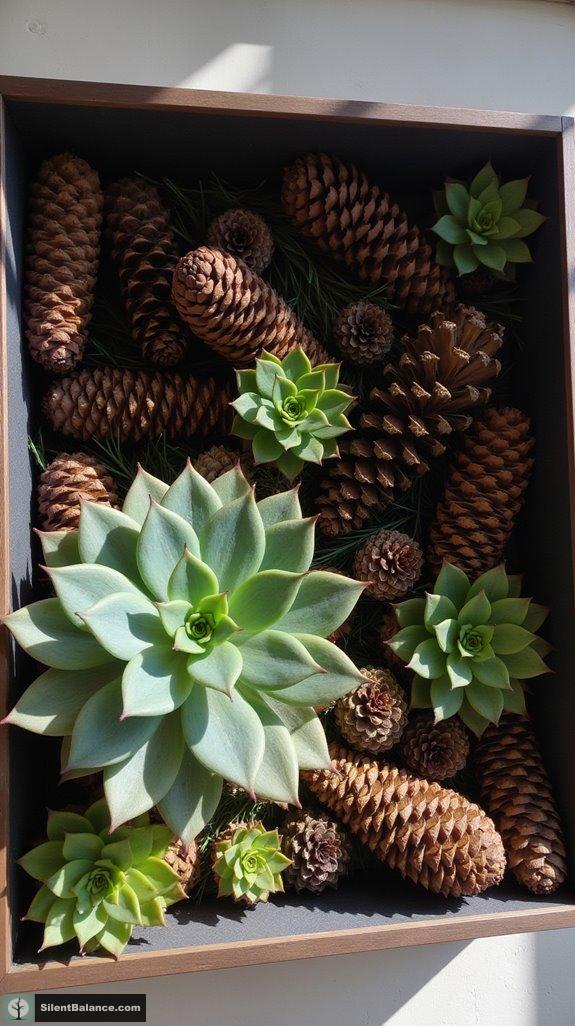 succulents and pinecones decor