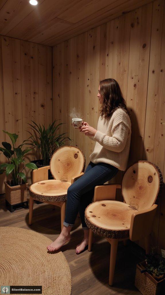 sustainable wood slice armchairs
