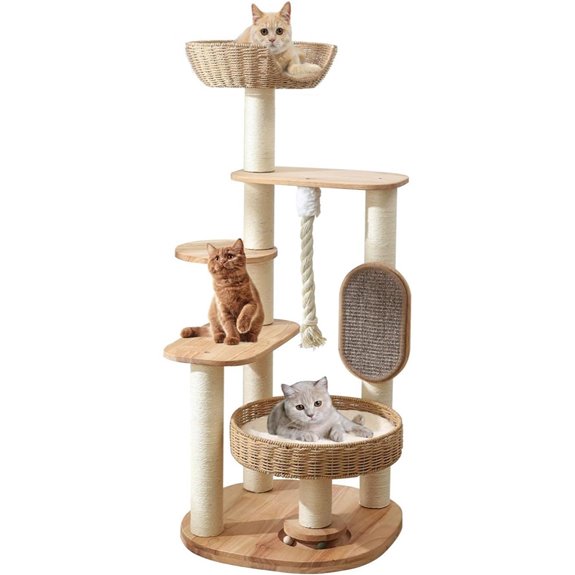 Tall Wooden Cat Tree with Bed & Scratching Post