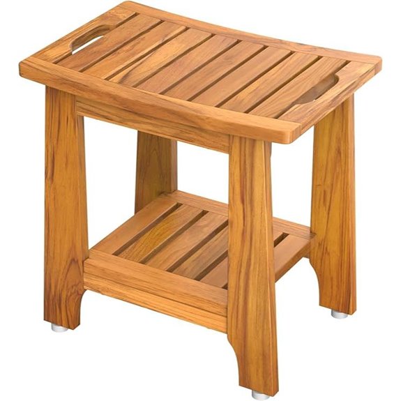 Teak Shower Bench with Shelf & Handle