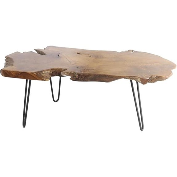 Deco 79 Teak Live Edge Coffee Table with Hairpin Legs