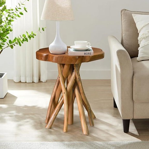 WELLAND Teak Live Edge End Table for Living Room