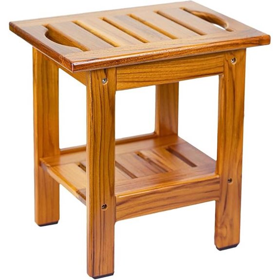 Utoplike Teak Shower Stool with Shelf and Handle