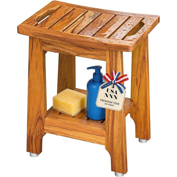 14 Teak Shower Stool with Shelf & Handle