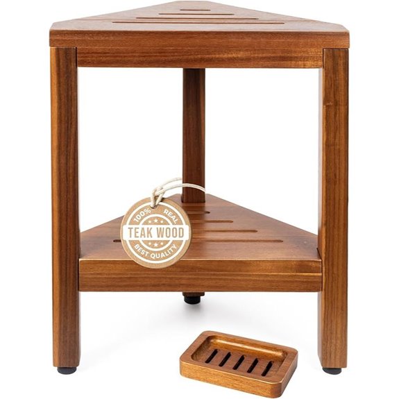 Teak Corner Shower Bench with Soap Holder