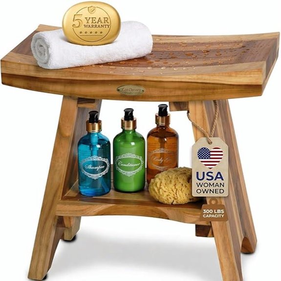 EcoDecors Teak Shower Bench with Shelf
