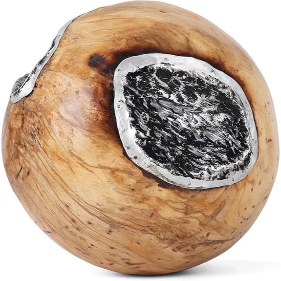 Teak Wood Decorative Orb Ball (8 Metal Inlay)