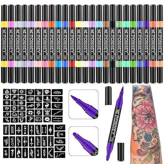 Ponhey Temporary Tattoo Markers & Stencils Kit