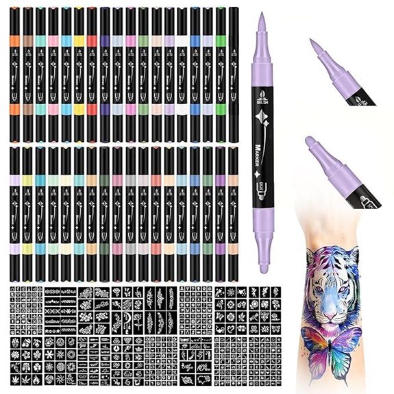 Temporary Tattoo Markers with Stencils and Bright Colors