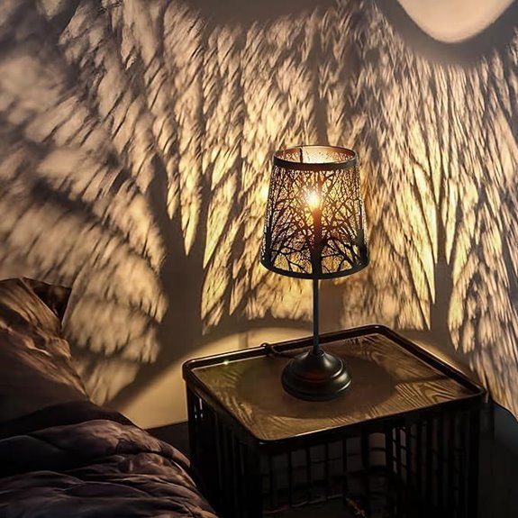 Dimmable Touch Table Lamp with Tree Pattern Shadow