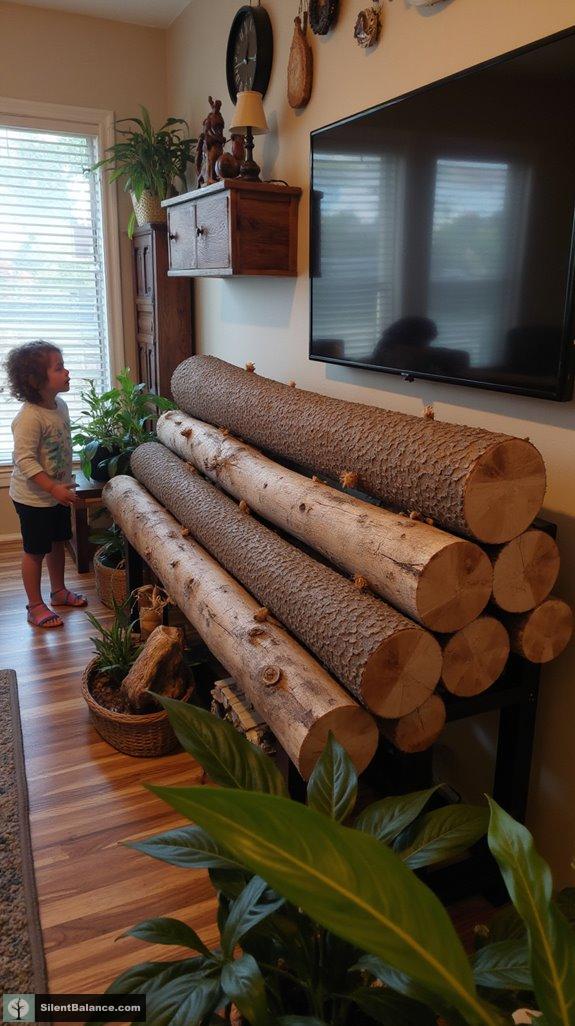 transformative horizontal log sculptures