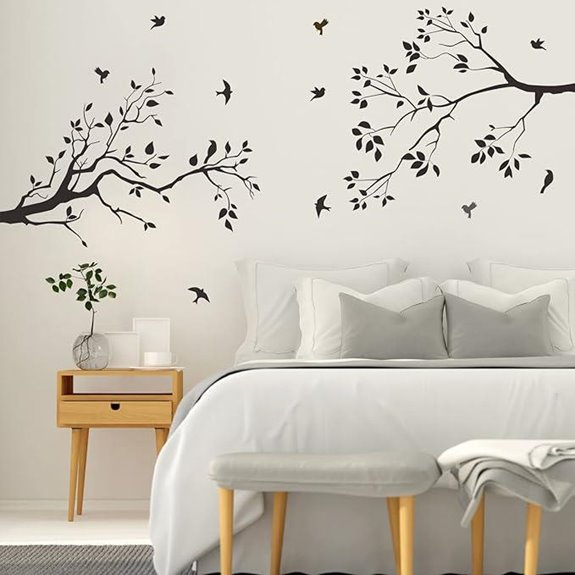 Runtoo Tree Branch Wall Decals with Birds and Leaves