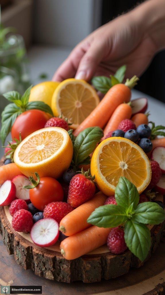 vibrant fruit and vegetable arrangements