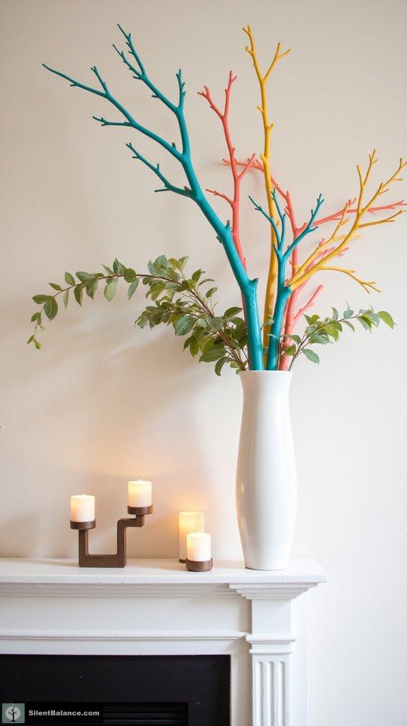 vibrant painted branch decor