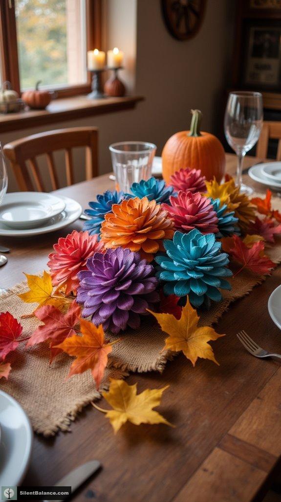 vibrant painted pinecone centerpieces