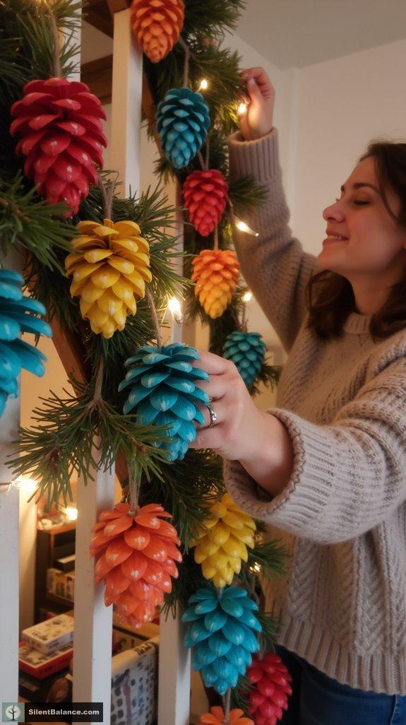 vibrant painted pinecone garland