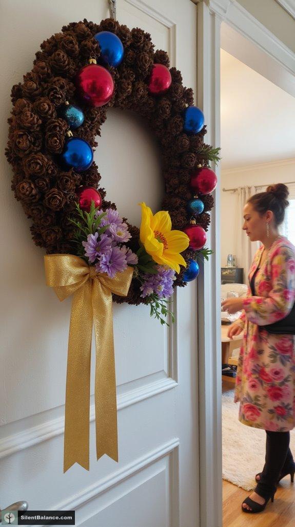 vibrant pinecone wreath accents