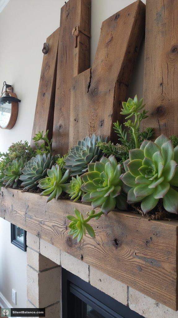 weathered wood with succulents