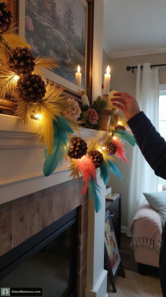 whimsical pinecone feather garland