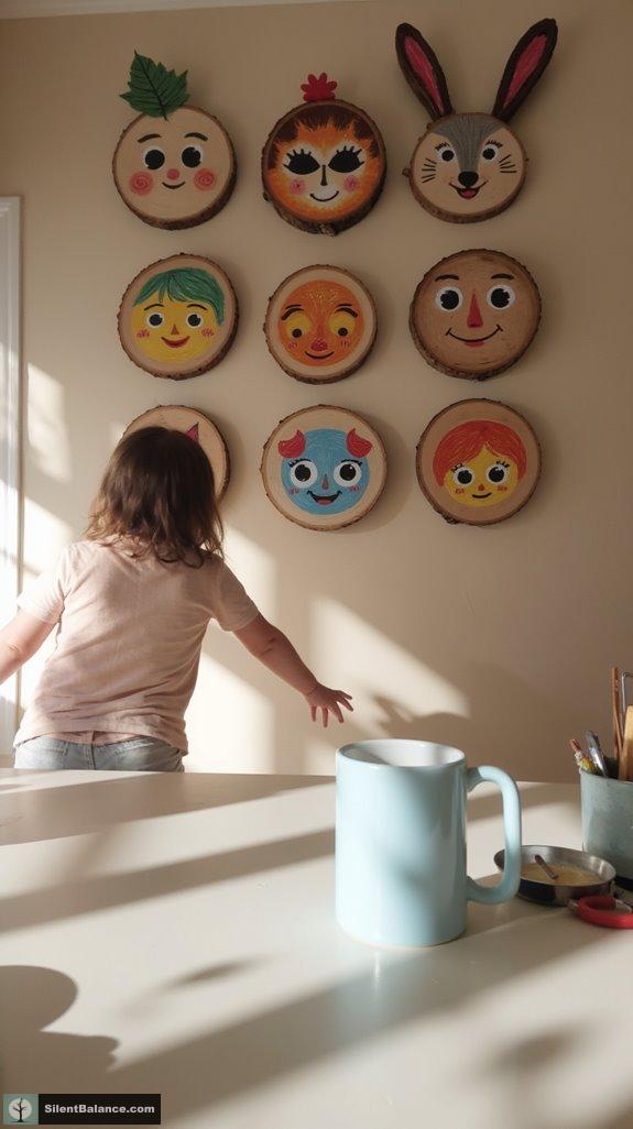 whimsical wood slice art