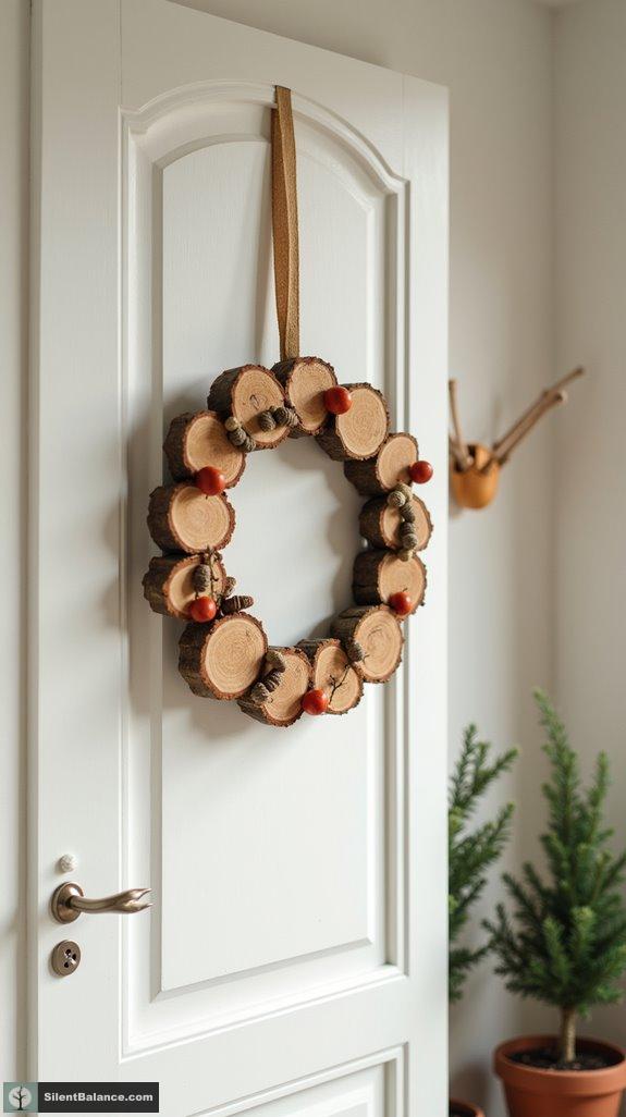 wood slice acorn wreath display