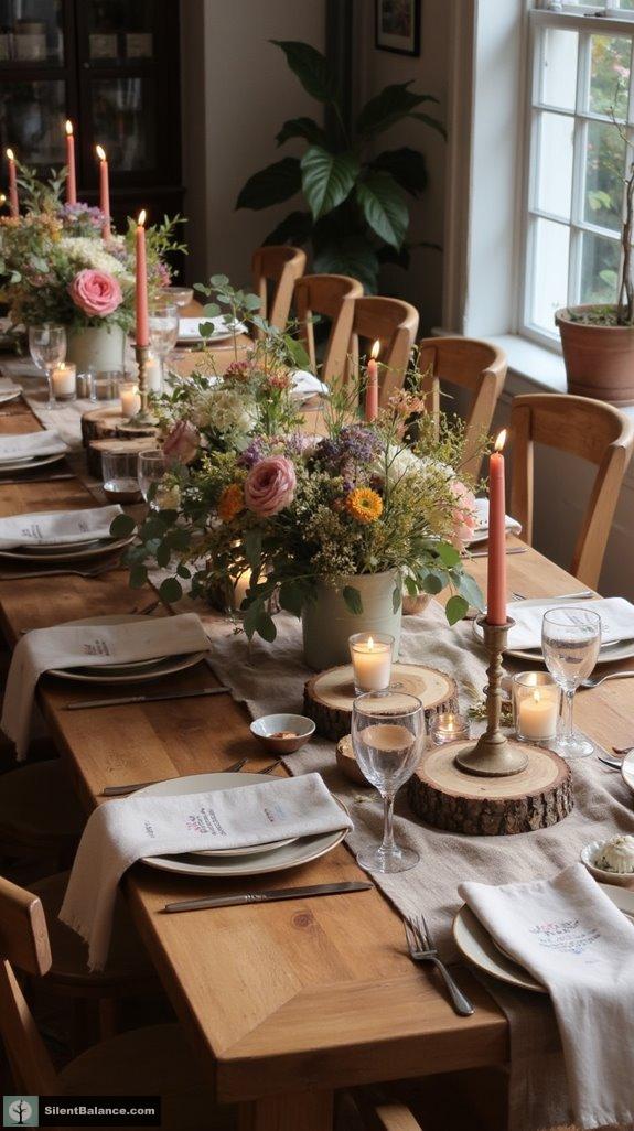 wood slice centerpiece arrangements