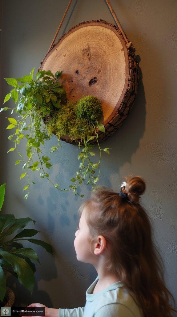 wood slice plant decor