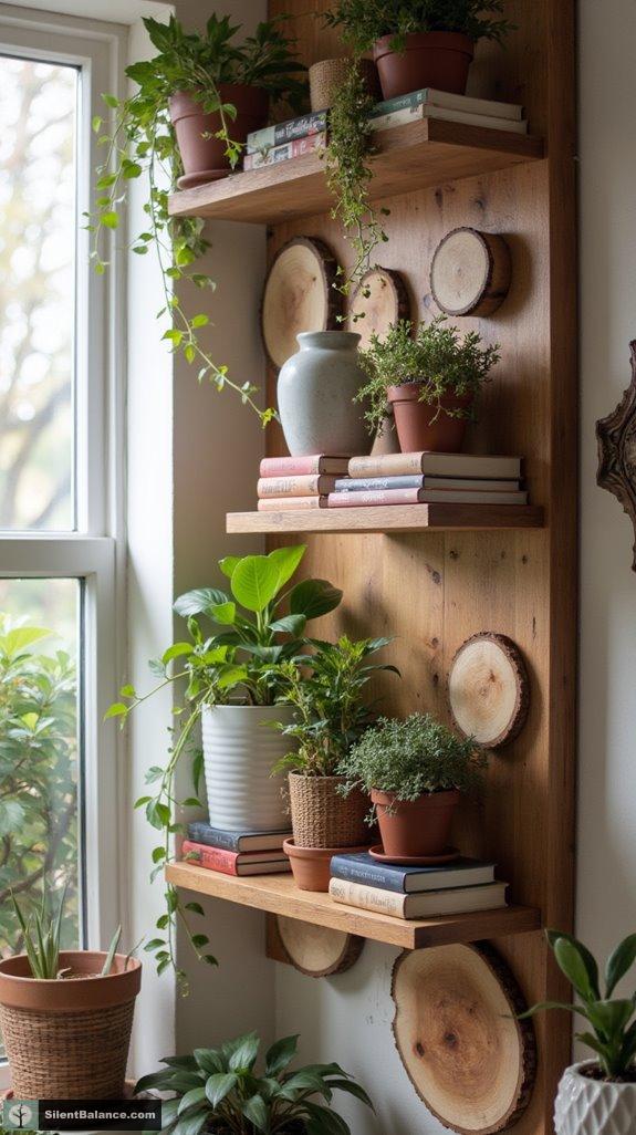 wood slice shelving accents