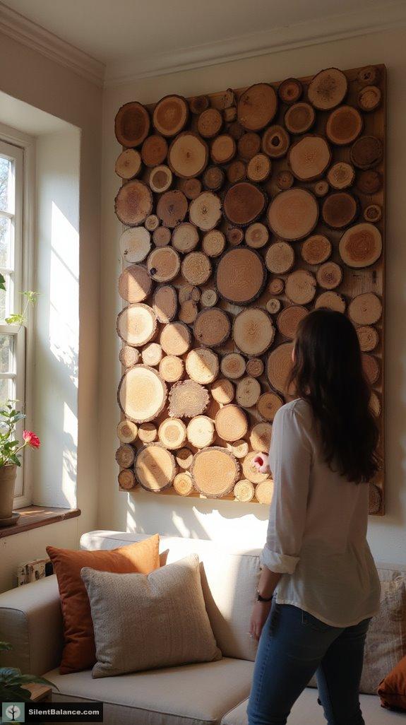 wood slice wall art layout