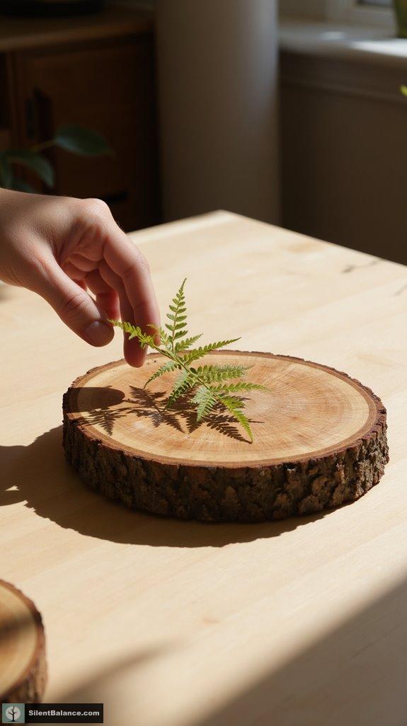 wood slice with greenery