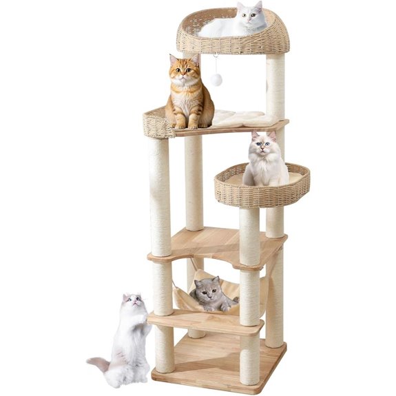 Wooden 62-Inch Cat Tree with Hammock and Scratcher