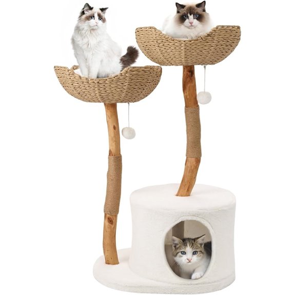 Modern Solid Wood Cat Tree with Condo and Scratching Post