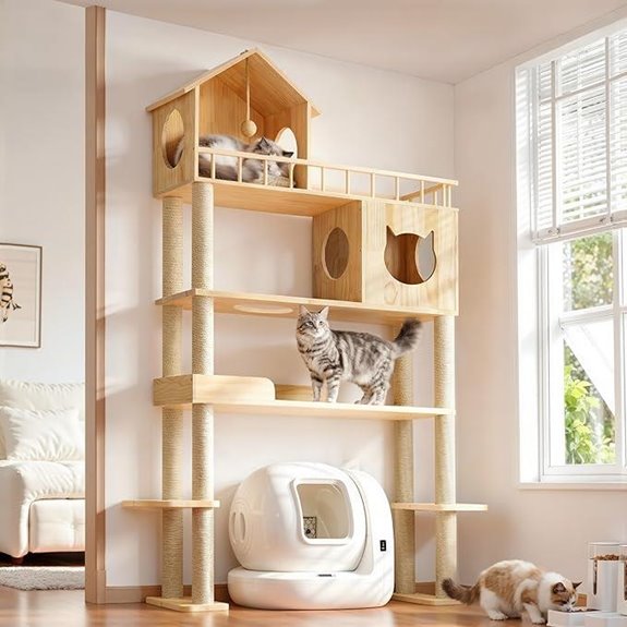 Wood Cat Tree with Self-Cleaning Litter Box Stand