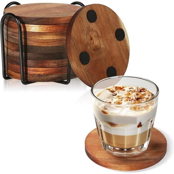 10 Pack Wooden Drink Coasters with Holder