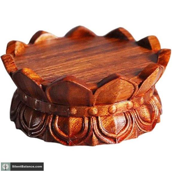 Wooden Lotus Carved Base Vase and Ornament Stand