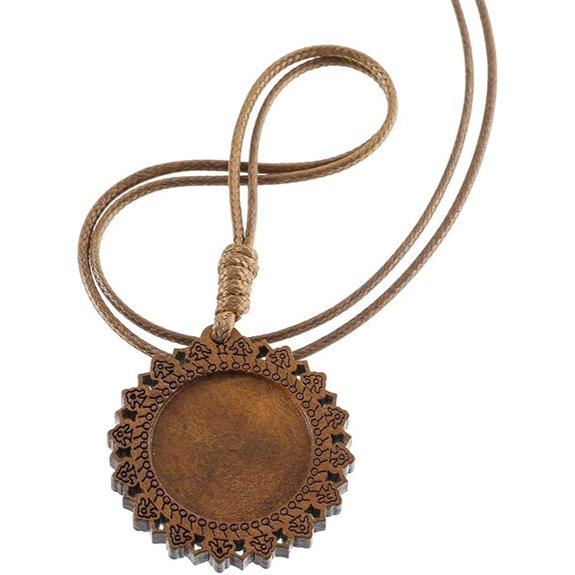 Wooden Pendant Base Bezel with Leather Cord (25mm)