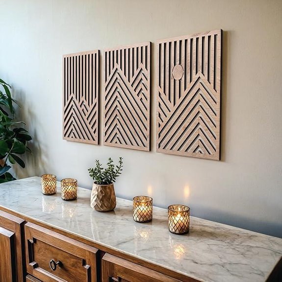 Modern Wooden Wall Sculptures Set of 3
